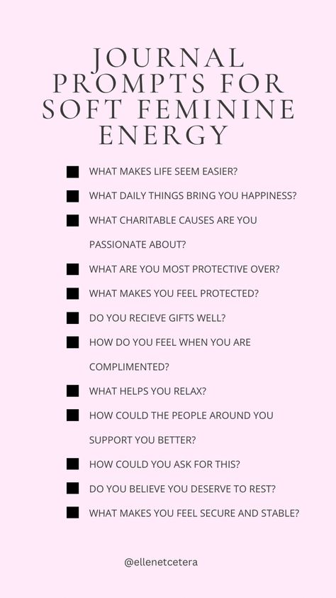 Soft Feminine Energy, Aesthetic Goddess, Mindfulness Journal Prompts, Journal Questions, Journal Inspiration Writing, Healing Journaling, Practicing Self Love, Daily Journal Prompts, Self Care Bullet Journal