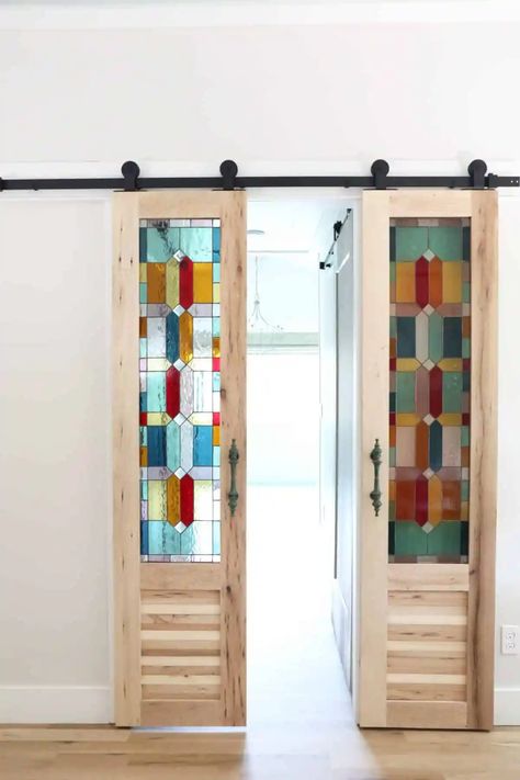 Stained Glass Farmhouse Decor, Internal Stained Glass Window, Colorful Glass Door, Stain Glass Door Panel, Stain Glass Room Divider, Stained Glass Partition Wall, Stained Glass Windows Kitchen, Stained Glass Corbels, Internal Stained Glass Doors