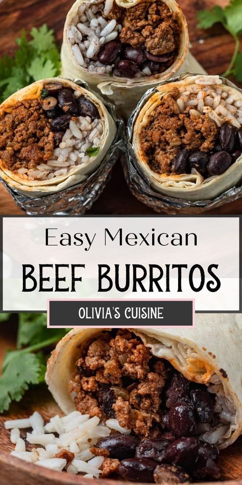 Burrito With Ground Beef, Stuffed Burritos Ground Beef, Essen, Minced Beef Burrito, Burrito Ground Beef Recipe, Mexican Beef Burrito Recipes, Healthy Ground Beef Taco Bowls, Mexican Beef Burritos, Best Mexican Ground Beef Recipes