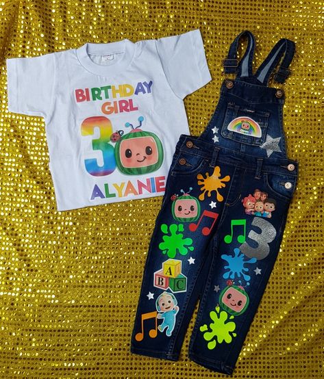 Cocomelon Clothes, Cocomelon Birthday Outfit, Baby Birthday Party Theme, 2nd Birthday Boys, Pool Birthday, Custom Jeans, Pool Birthday Party, Baby Birthday Party, Custom Birthday