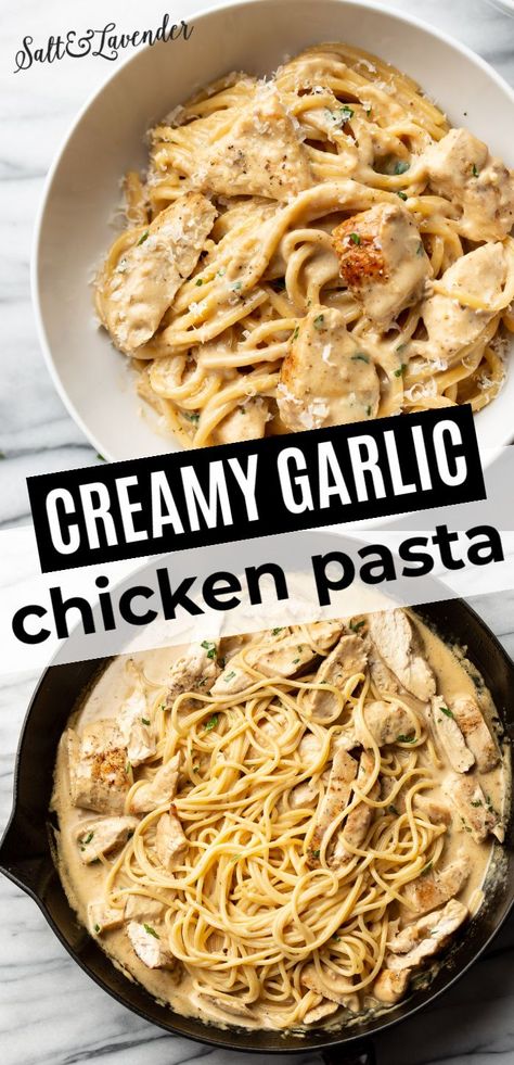 Creamy Garlic Chicken Pasta, Garlic Chicken Pasta, Creamy Chicken Pasta, Creamy Garlic Chicken, Pasta Dinners, Pasta Dinner Recipes, Chicken Pasta Recipes, Health Dinner Recipes, Creamy Garlic