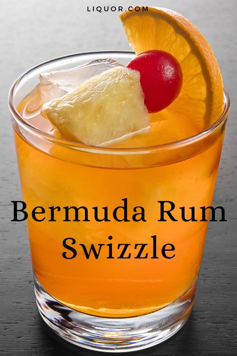 This rum punch is a great summer cocktail. The Bermuda Rum Swizzle is a sweet and fruity cocktail great for any event or party. Bermuda Recipes, Halloween Alcohol, Rum Swizzle, Food Pop, Fruity Cocktail, Drink Poster, Tiki Cocktails, Liquor Drinks, Rum Cocktails