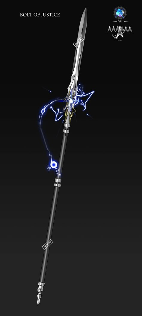 Lance Fantasy Art, Anime Spear, Fantasy Spear Design, Guan Dao Design, Spears Fantasy, Mythical Swords Art, Weaponized Pokemon, Spear Design Ideas, Fantasy Weaponsmith Design