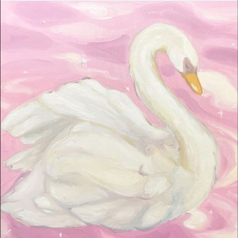 Swan Painting, Pink Swan, Swans Art, Pink Painting, Animal Portraits, Cute Paintings, White Swan, Pinturas Disney, Dreamy Art