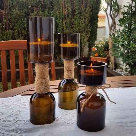 Recycle Glass Bottles, Glass Bottle Diy Projects, Glass Bottle Candles, Wine Bottle Project, Serving Ideas, Recycled Wine Bottles, Glass Bottle Diy, Wine Bottle Candles, Diy Glass Bottle Crafts