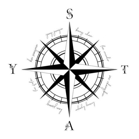 Skz Compass Tattoo, Stray Kids Inspired Tattoos, Straykids Tattoo Ideas, Kid Inspired Tattoos, Skz Tattoo Ideas, Stray Kids Tattoo Ideas, Stray Kids Tattoo, Milo Core, Compass Drawing