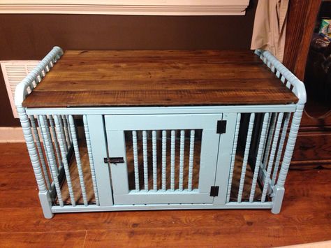 Crib to dog crate Dogs House, Dog Den, Repurpose Furniture, Diy Dog Crate, Dog Kennel Furniture, Building Things, Puppy Crate, Dog Crates, Dog Crate Furniture