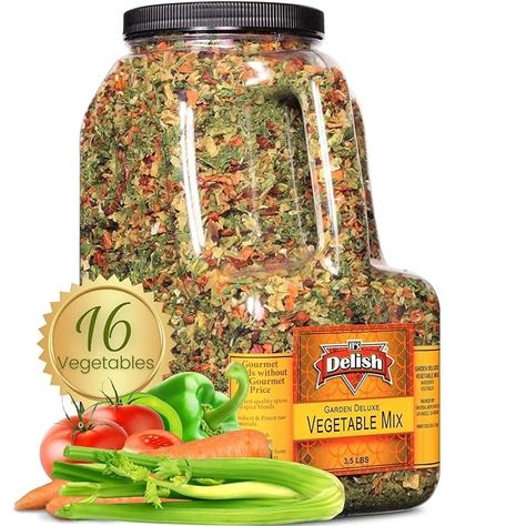 Amazon.com : Garden Deluxe Vegetable Soup Mix by It’s Delish, 3.5 LB Gallon Size Jug | 16 Natural Dehydrated Vegetables for Ramen Noodles, Soup Greens with Beets | Freeze Dried Veggie Blend | No MSG, Vegan, Kosher : Grocery & Gourmet Food Ramen Noodles Soup, Vegetable Ramen, Cooking Camping, Emergency Preparedness Food, Noodles Soup, Dehydrated Vegetables, Emergency Food Supply, Dried Vegetables, Bean Stew