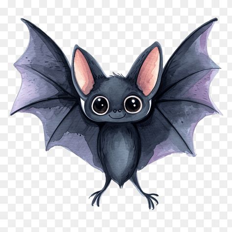 Cute Watercolor Bat Clipart Cute Bats Cartoon, Cute Bat Painting, Cute Bat Illustration, Halloween Bat Painting, Cute Bat Drawing, Bat Drawings, Bat Watercolor, Bat Crafts, Bat Clip Art