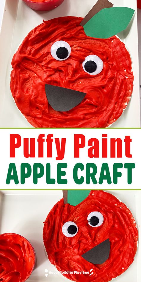 September Ideas For Toddlers, Easy Apple Preschool Craft, Puffy Paint Apple Craft, Puffy Paint Caramel Apple Craft, Pre K Apple Art, Apple Theme Crafts For Toddlers, Apple Art Toddlers, Fall Craft Toddler Easy, Fall Puffy Paint Crafts