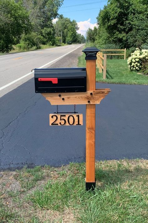 Mailbox Post Plans, Double Mailbox Post, Cedar Mailbox, Cedar Mailbox Post, Farmhouse Mailboxes, Modern Mailbox Design, Mailbox Makeover, Mailbox Landscaping, Large Mailbox