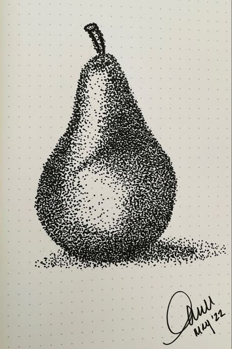 Dot Art Drawing Ideas, Pointilism Art Ideas, Guava Drawing, Pointilism Art, Dot Drawings, Drawing Dots, Pointalism Art, Dot Drawing, Stippling Drawing