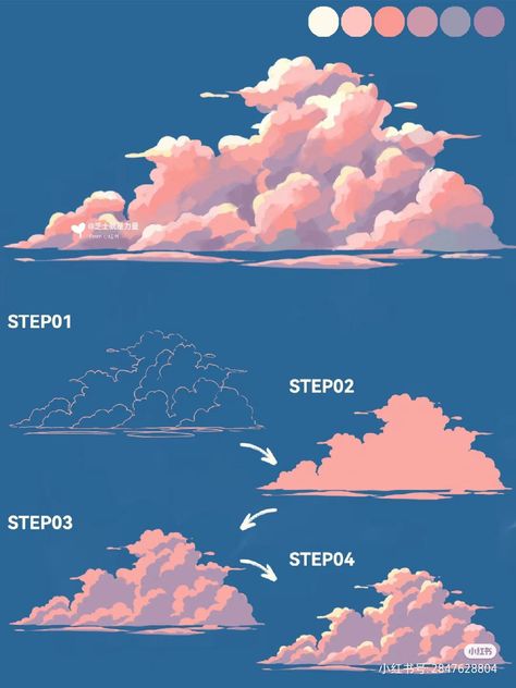 tutorial on drawing clouds Lukisan Landskap, الفن الرقمي, Concept Art Tutorial, Digital Art Beginner, Seni Cat Air, Lukisan Cat Air, Watercolor Art Lessons, Diy Canvas Art Painting, Art Inspiration Painting