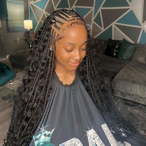 Freestyle Braids In The Front Knotless In The Back, Girls Braided Hairstyles Kids, Braids Aesthetic, Bohemian Braided Hair, Jamaica Trip, Small Knotless, Cornrows Braids For Black Women, Braided Hairstyles For Black Women Cornrows, Braids Ideas