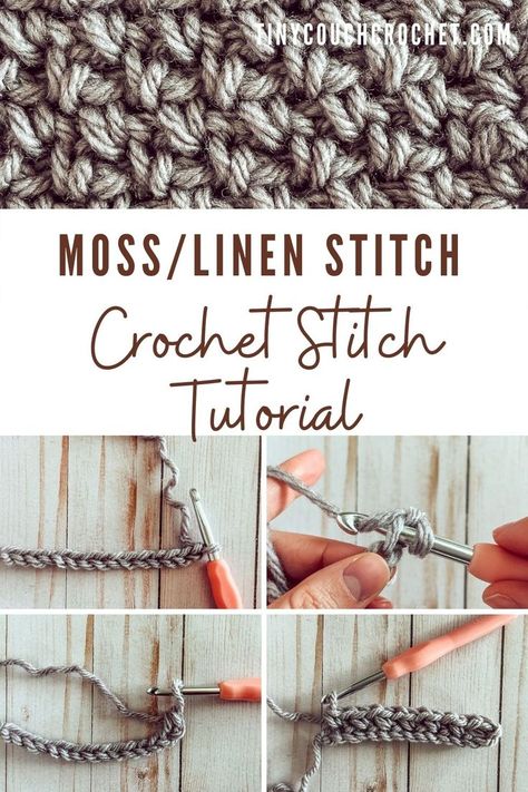 Loose Crochet Stitch, Knit Linen Stitch, Moss Crochet Stitch, Crochet Seed Stitch, Moss Stitch Crochet, Linen Stitch Crochet, Woven Stitch, Bulky Yarn Crochet, Crochet Scarf For Beginners