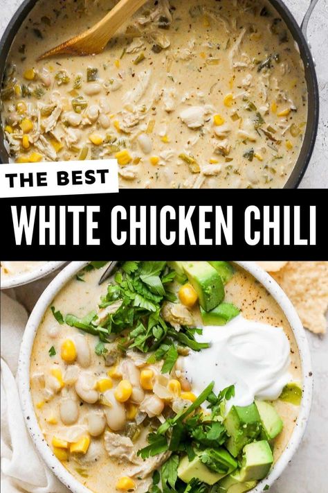 Spicy White Chicken Chili, White Chicken Chilli, Chicken Beans, White Chicken Chili Recipe, White Bean Chicken Chili, Creamy White Chicken Chili, White Chili Chicken Recipe, White Chili, Chicken Chili Recipe