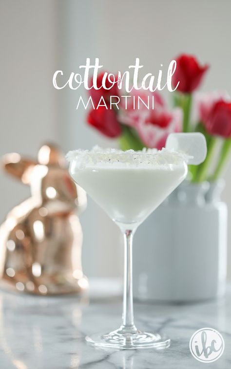 Cottontail Martini - a coconut martini cocktail recipe for spring and Easter. Cottontail Martini, Easter Martini, Easter Cocktail Recipes, Coconut Martini, Easter Cocktail, Easter Drink, Whipped Vodka, Easter Cocktails, Easter Recipe