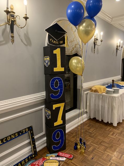 Class Of 83 Reunion, Decorating Ideas For Class Reunion, Class Reunion Dessert Table, Graduation Reunion Ideas, Diy Class Reunion Decorations, Reunion Decorations High School, High School Reunion Photo Booth Ideas, Class Reunion Party Ideas, Class Reunion Table Decoration Ideas