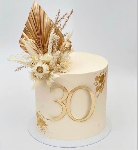 Boho One Year Old Birthday Cake, Cake For 30 Birthday Woman, Boho Birthday Cake For Women, 30th Bday Cakes For Women, Cake For 30th Birthday For Her, Cake 30th Birthday Women, Golden Cake Design, Beige Birthday Cake, 40th Bday Cake For Women