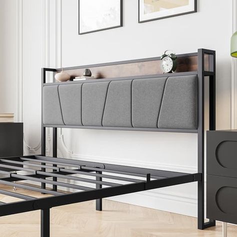 Bed Frame Storage, Space Saving Bunk Bed, Steel Bed Design, Queen Metal Bed, Chic Bed, Dream Sleep, Queen Size Bed Frame, Frame Storage, Storage Headboard