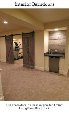 Interior Barndoors. Rustic Basement, Diy Basement, Small Basements, Basement Makeover, Man Cave Home Bar, Interior Vintage, Basement Design Ideas, Casa Vintage, Basement Walls