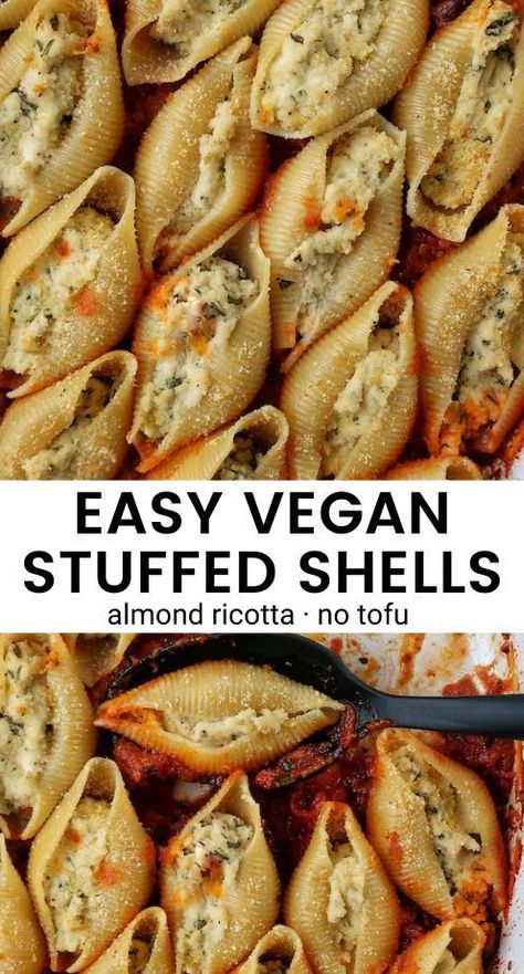 College Cookbook, Vegan Pastas, Vegan Stuffed Shells, Cannelloni Pasta, Ricotta Stuffed Shells, Almond Ricotta, Vegan Italian Recipes, Cheap Vegan, Vegan Ricotta