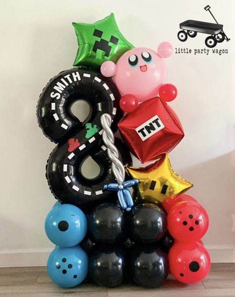 Nintendo Switch, Kirby, Minecraft, Zelda, Mario Balloon arrangement Kirby Balloon Garland, Nintendo Switch Balloon Garland, Video Game Balloon Garland, Super Smash Bros Party Decorations, Nintendo Switch Party Decorations, Nintendo Party Decorations, Kirby Themed Birthday, Kirby Balloons, Kirby Birthday Party Decorations