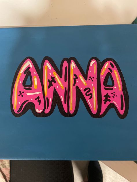 Bubble Letters Painting, Bubble Letter Painting, Cute Name Painting Ideas, Painted Names On Canvas Ideas, Bubble Letters Designs Art, Canvas Name Painting Ideas, Name Canvas Painting Diy, Name Paintings On Canvas, Name Painting Ideas