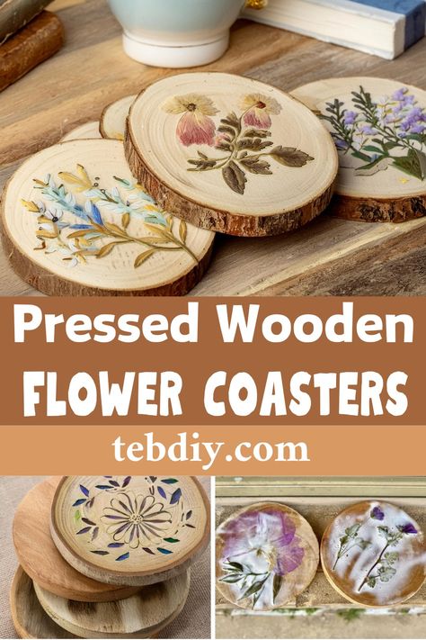 DIY Pressed Wooden Flower Coasters Idea Diy Mother's Day Craft, Arts N Crafts For Adults, Decoupage Dried Flowers, Uses For Dried Flowers, Mod Podge Dried Flowers, Make Money Crafting, Diy Flower Petals Crafts, Smashed Flower Art, Yw Craft Ideas