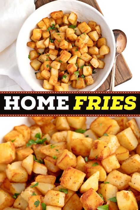 Home Fries Recipe Breakfast, Diced Potato Recipes, Easy Home Fries, Sweet Potato Home Fries, Homemade Fries, Fried Breakfast, Home Fries, Mediterranean Meals, Loaded Baked Potatoes