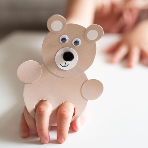 Bear Kids Craft, Bear Puppet Craft, Finger Puppet Template, Bear Finger Puppet, Bear Crafts Preschool, Finger Puppets For Kids, Emelbe Design, Make A Bear, Puppet Template