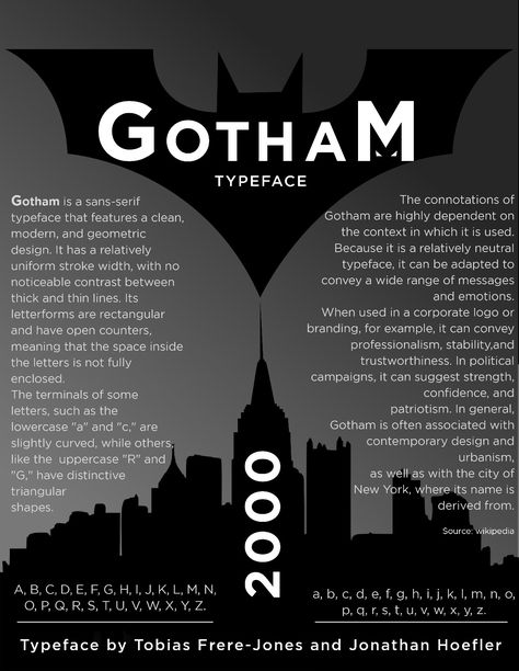 The Gotham typeface has a bold, imposing presence that can convey a sense of power and authority. We all know who has the power and control. 🦇 Gotham Typeface, Gotham Font, Typeface Poster, Power And Authority, Power And Control, Poster Fonts, Corporate Logo, Typeface Design, Neutral Design