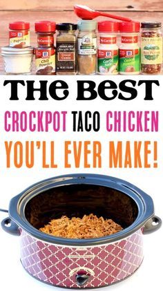 Crockpot Taco Meat Recipes! This Easy Slow Cooker Chicken Tacos Recipe will take your Taco Tuesday to the next level! Just let your Crock Pot do the work for you this week! Crockpot Taco Meat, Crockpot Chicken Tacos Recipes, Crockpot Chicken Tacos, Crockpot Taco, Chicken Tacos Recipe, Taco Chicken, Slow Cooker Chicken Tacos, Chicken Food Recipes, Taco Meat Recipes