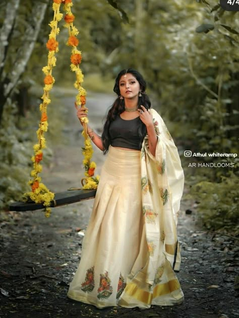 Kerala Set Pavada Blouse, Kerala Saree Skirt And Top, Kerala Traditional Skirt And Blouse, Kerala Style Dhavani Set, Set Skirt And Top Kerala, Pavada Blouse Kerala, Set Pavada And Blouse, Traditional Skirt And Top Kerala, Kerala Skirt And Top Designs