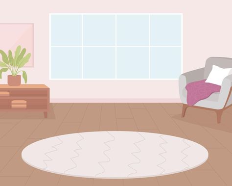 Round carpet in empty living room flat color vector illustration. Home decor idea. Minimalistic residence for rent. Fully editable 2D simple cartoon interior with window on background Living Room Cartoon Background, Room Background Drawing, Cartoon Home Background, Living Room Flat, Cartoon Interior, Empty Living Room, Living Room Vector, Living Room Cartoon, Cartoon House