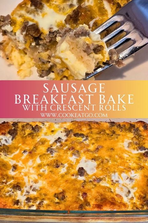 Looking for an easy but filling breakfast casserole!! Baked on fluffy crescent rolls and topped with bacon, sausage, cheese, and eggs, makes for an easy breakfast! It will be a crowd-pleaser and a family favorite as well. Comfort food for breakfast is perfect! Pin this to your Breakfast Pinterest board for later. Recipes Using Crescent Rolls Breakfast, Breakfast Recipes Using Crescent Rolls, Pillsbury Crescent Recipes Breakfast Eggs, Sausage Breakfast Casserole With Crescent Rolls, Breakfast With Crescent Rolls, Kid Friendly Breakfast Casserole, Breakfast Casserole With Crescent Rolls, Easy Sausage Breakfast Casserole, Breakfast Pie Recipes