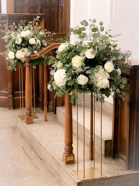 Floral Decor — allthatbloomsmke.com Alter Arrangements Wedding, Church Wedding Flowers Altar Catholic, Church Flower Arrangements Altars Ideas, Altar Flower Arrangements, Church Wedding Flowers Altar, Wedding Alter Flowers, Wedding Flower Arrangements Church, Wedding Ideas For Summer, Simple Church Wedding