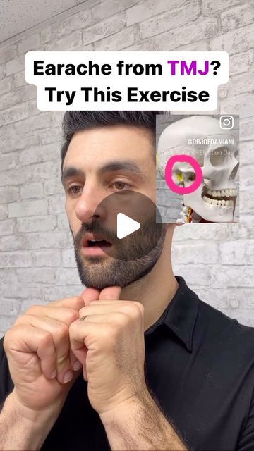 Dr. Joe Damiani - TMJ, Head & Neck Specialist on Instagram: "Do you have an ongoing ear ache that you can’t seem to go away and you’re freaking out about it? Are you nervous that even though the ENT said everything’s fine there is something wrong with you they just haven’t figured out what it is? Well you may not know that TMJ disorder causes very similar symptoms to an ear ache. It can feel deep inside the ear. But if you really pay attention to it often, it may be related to movement of the jaw, such as talking or after sleeping in a funny position, or even at the end of the day, once the jaw has been used a lot. We can assess it and figure out exactly what’s going on, but here is a great three-step strategy to start activating and loosening the joint and trying to normalize the structur Uneven Jaw Exercise, Yoga For Jaw Tension, How To Relieve Jaw Tension, Jaw Exercises Tmj, Tmj Symptoms, Tmj Headache, Ear Ache, Jaw Pain, Neck Pain