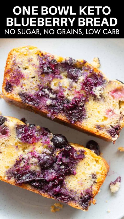 This keto blueberry bread is so moist and tender, you won't believe it is low carb! NO sugar and no grains, it's made in one bowl and perfect for desser! 3 grams net carbs per serving. Blueberry Bread Recipes, Keto Blueberry Bread, Lemon Bread Recipes, Low Carb Milk, Lowcarb Recipes, Bread Keto, Keto Blueberry, Free Keto Meal Plan, Lemon Blueberry Bread