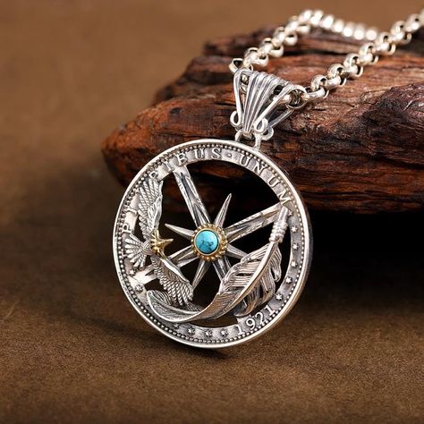 Compass Pendant Necklace, Gold Pendants For Men, Bicycle Jewelry, Vintage Compass, Eagle Coin, Compass Pendant, Pendant Necklace Silver, Compass Necklace, Coin Pendant Necklace