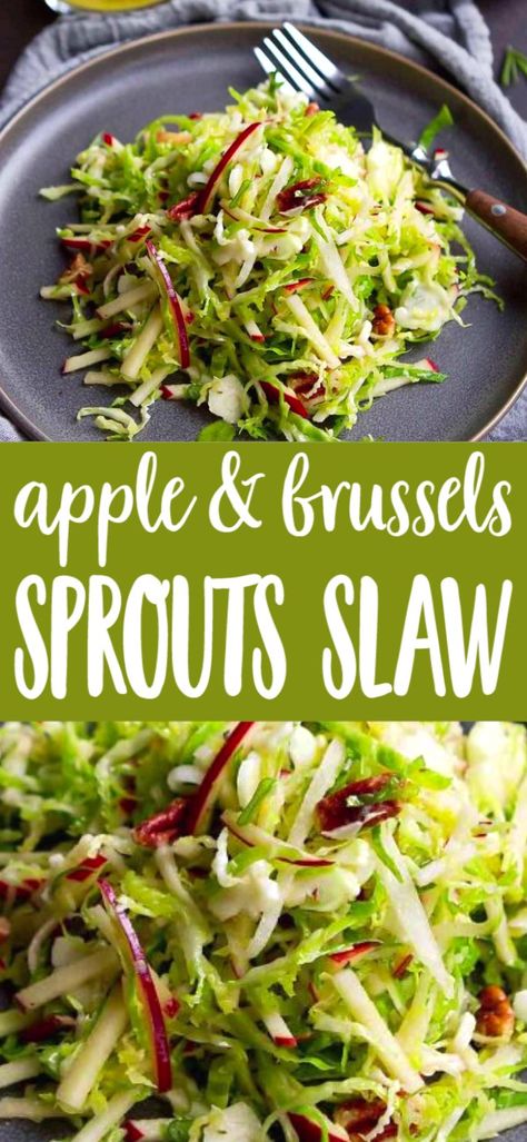 Brussels Sprouts Slaw Recipe, Rice Salads, Slaw Salad, Fall Salad, Slaw Recipe, Sprouts Salad, Vegan Salad Recipes, Brussel Sprout Salad, Slaw Recipes