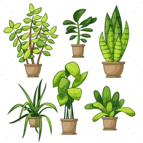 Set Of Different House Plants for $6 - GraphicRiver #vector #VectorGraphics #GraphicRiver #floral #BestDesignResources Plant Cartoon, Plants In Pots, Tanaman Pot, Plant Drawing, Home Decorating Ideas, Plant Illustration, Plant Art, Doodle Drawings, Cute Doodles