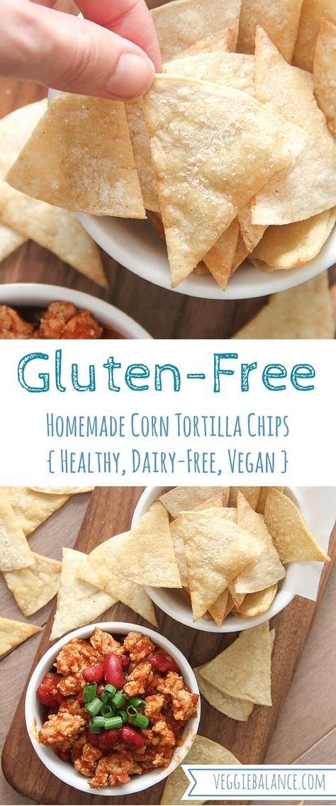 Homemade Corn Tortilla Chips Recipe Gluten Free Chips Homemade, Healthy Homemade Tortilla Chips, Vegan Tortilla Chips, Homemade Corn Tortilla Chips, Tortillas Chips, Gluten Free Tortilla Chips, Paleo Tortillas, Gluten Free Chips, Dairy Free Dips