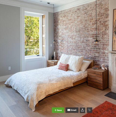 Rustic red brick wall Accent Wall Bedroom Brick, Brick Veneer Bedroom Wall, Brick Wall In Bedroom, Brick Wall Interior Bedroom, Exposed Brick Walls Bedroom, Brick Wall Bedroom Ideas, Exposed Brick Bathroom, Exposed Brick Bedroom, Brick Tiles Bathroom