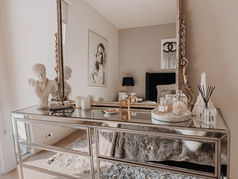 Mirrored Furniture Bedroom Decor, Dresser With Mirror Decor, Mirror Dresser Decor, Mirrored Dresser Bedroom, Modern Dresser Decor, Anthropologie Mirror, Dresser Decor Bedroom, Mirrored Dresser, Mirrored Bedroom Furniture