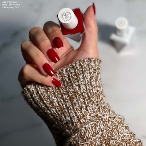 Essie Gel Couture Red, Bubbles Only Essie Gel, Essie Bubbles Only, Essie Rock The Runway, Gel Couture Essie, Essie Gel Couture Swatches, Essie Gel Couture Colors, Essie Swatches, Essie Red Nail Polish