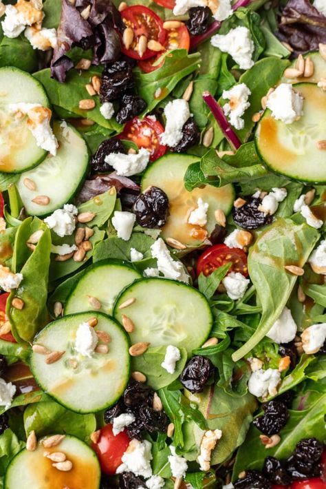 10 Minute Simple Spring Mix Salad | Life is but a Dish Spring Mix Salad Dressing, Cucumber Goat Cheese, Maple Balsamic Dressing, Chinese Chicken Salad Recipe, Mix Salad, Spring Mix Salad, Maple Balsamic, Chinese Chicken Salad, Fresh Salad Recipes