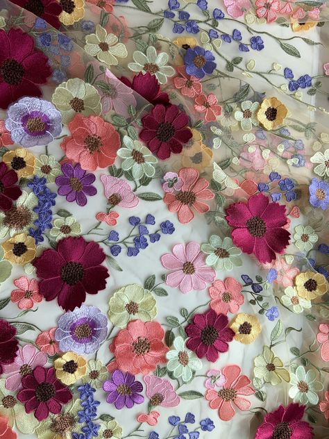 Excited to share the latest addition to my #etsy shop: Floral-Embroidered Tulle lace fabric, colorful 3d flowers embroidered mesh lace fabric for couture, dress https://etsy.me/36kDPAi #hatmakinghaircrafts #wedding #yes #lace #floral #no #embroidered #fashionapparel #t Embroidery Flower Dress, Floral Applique Dress, Tulle Flowers, Embroidered Lace Fabric, Floral Tablecloth, Cloth Flowers, Couture Dress, Embroidered Tulle, Handwork Embroidery Design