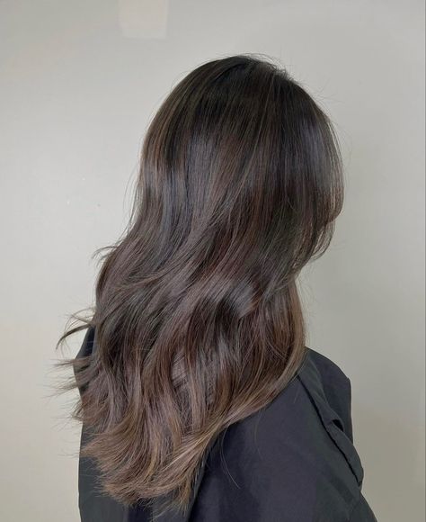 Dark Subtle Balayage, Cool Tone Brunette Hair Pale Skin, Cold Brown Balayage, Latte Burnett Hair, Dark Brown Highlighted Hair, Cold Tone Hair Color, Cold Dark Brown Hair, Soft Dark Brown Hair, Medium Cool Brown Hair Color