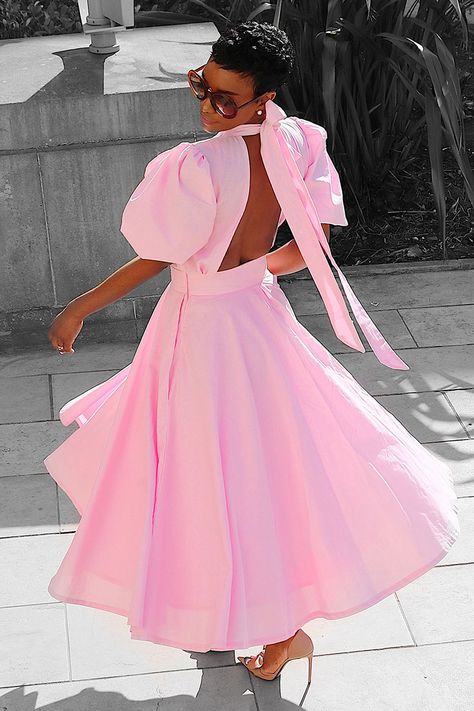 Midi Dress Outfit Classy, Puff Sleeve Midi Dress, Classy Dress Outfits, Yes To The Dress, African Design Dresses, Pleated Midi Dress, Pink Midi Dress, Sleeve Midi Dress, Classy Dress